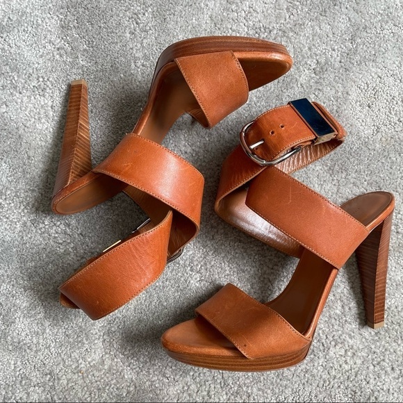 Balenciaga Brown Pointed Wrap Around Strap Heeled Leather Platform Sandals EUC - Picture 6 of 12